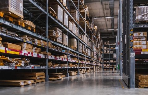 Warehouse aisle in an IKEA store Smut Prakan ,Thailand - August 01,2019 : Warehouse aisle in an IKEA store. IKEA is the world's largest furniture retailer.